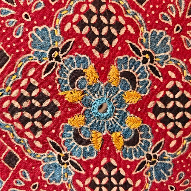 Ratan Ajrak Print Cushion Cover, 16" x 16", Pack of 1 - Coral Slub -