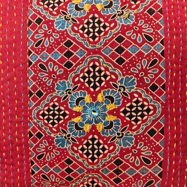 Ratan Ajrak Print Cushion Cover, 16" x 16", Pack of 1 - Coral Slub -