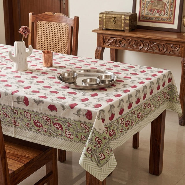 Chameli 6 Seater Dining Table Cover, 100% Cotton, 60" x 90"