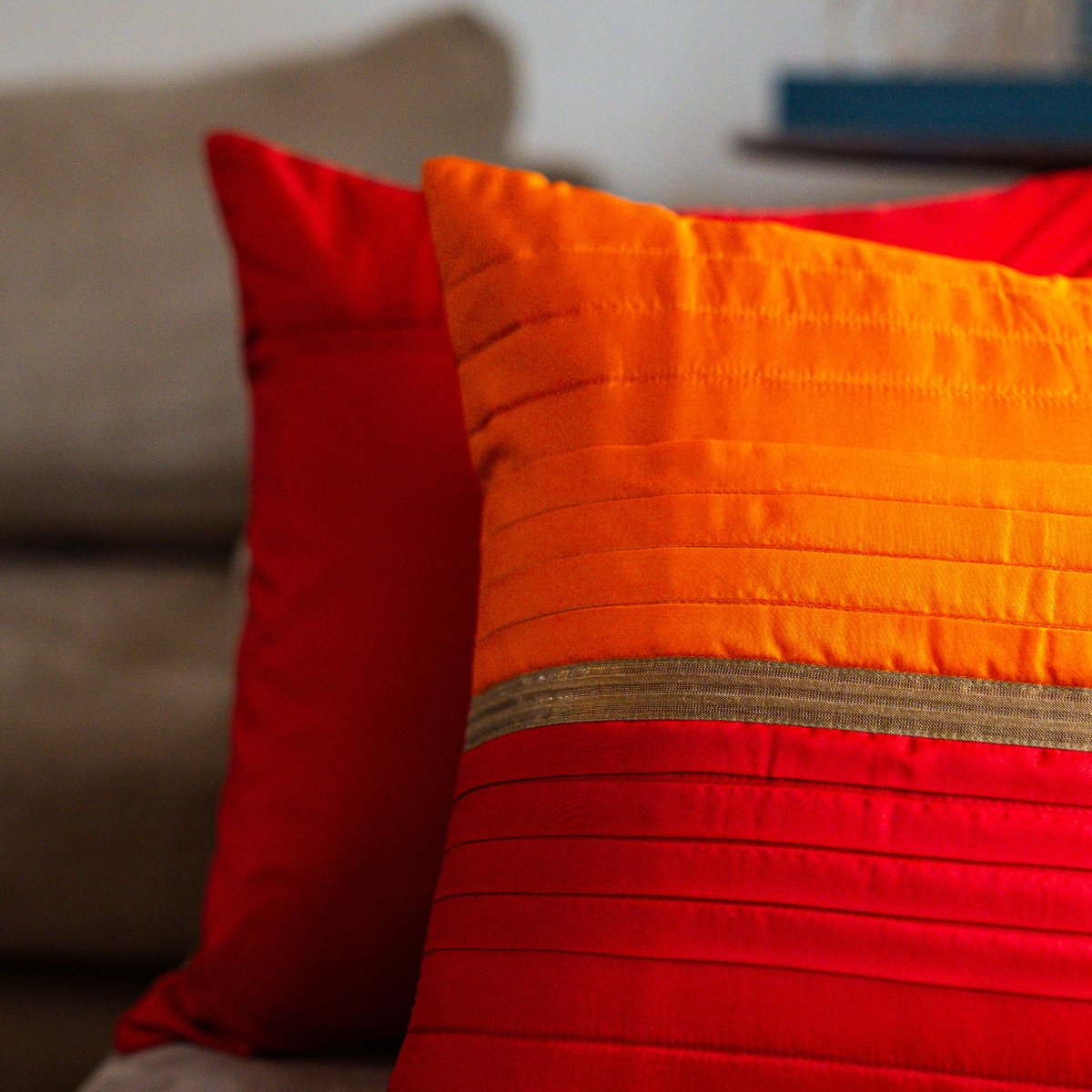 Resham Red Cushion Cover, 16" x 16",Pack of 1