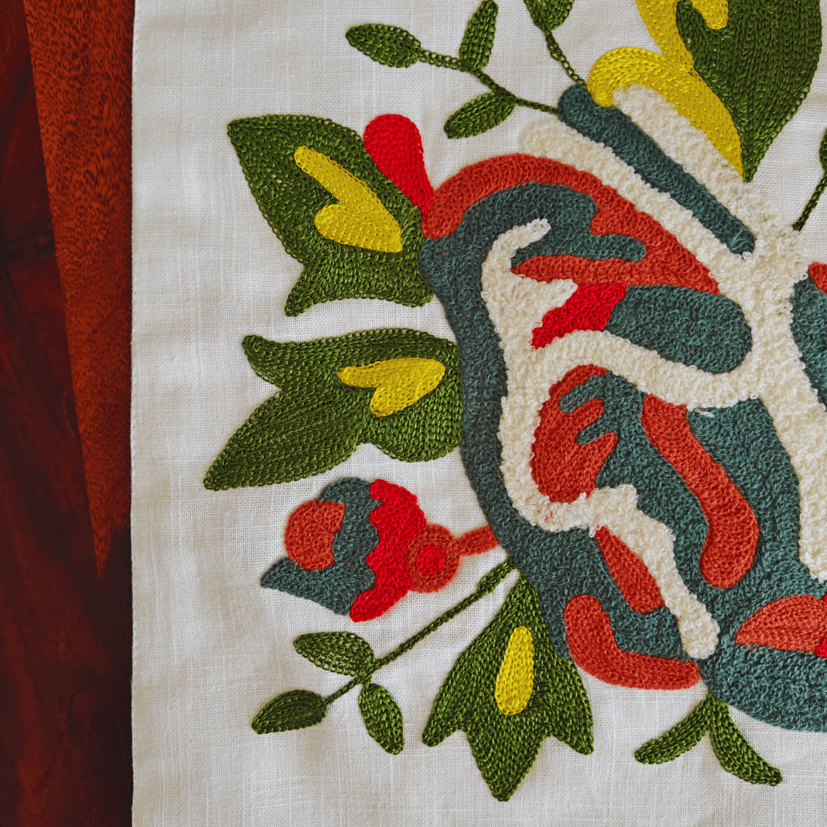 Revaa Embroidered Table Runner – 72" x 12" - Coral Slub - 