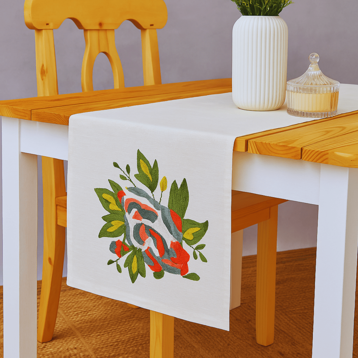 Revaa Embroidered Table Runner – 72" x 12" - Coral Slub - 