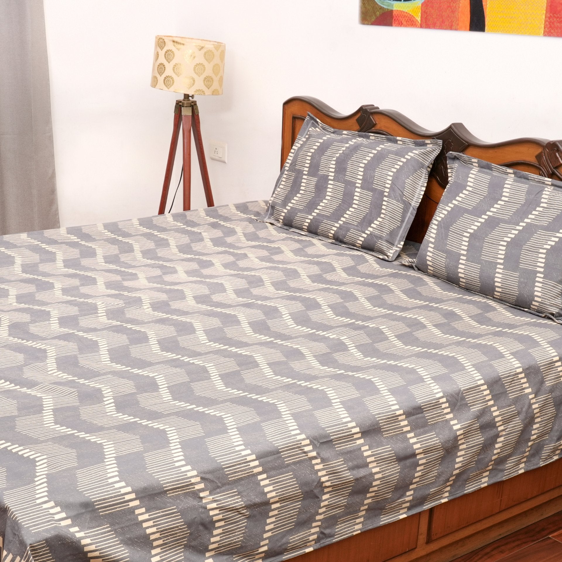 Rhythm Double Bed Sheet Set, 90" x 100" - Coral Slub - 