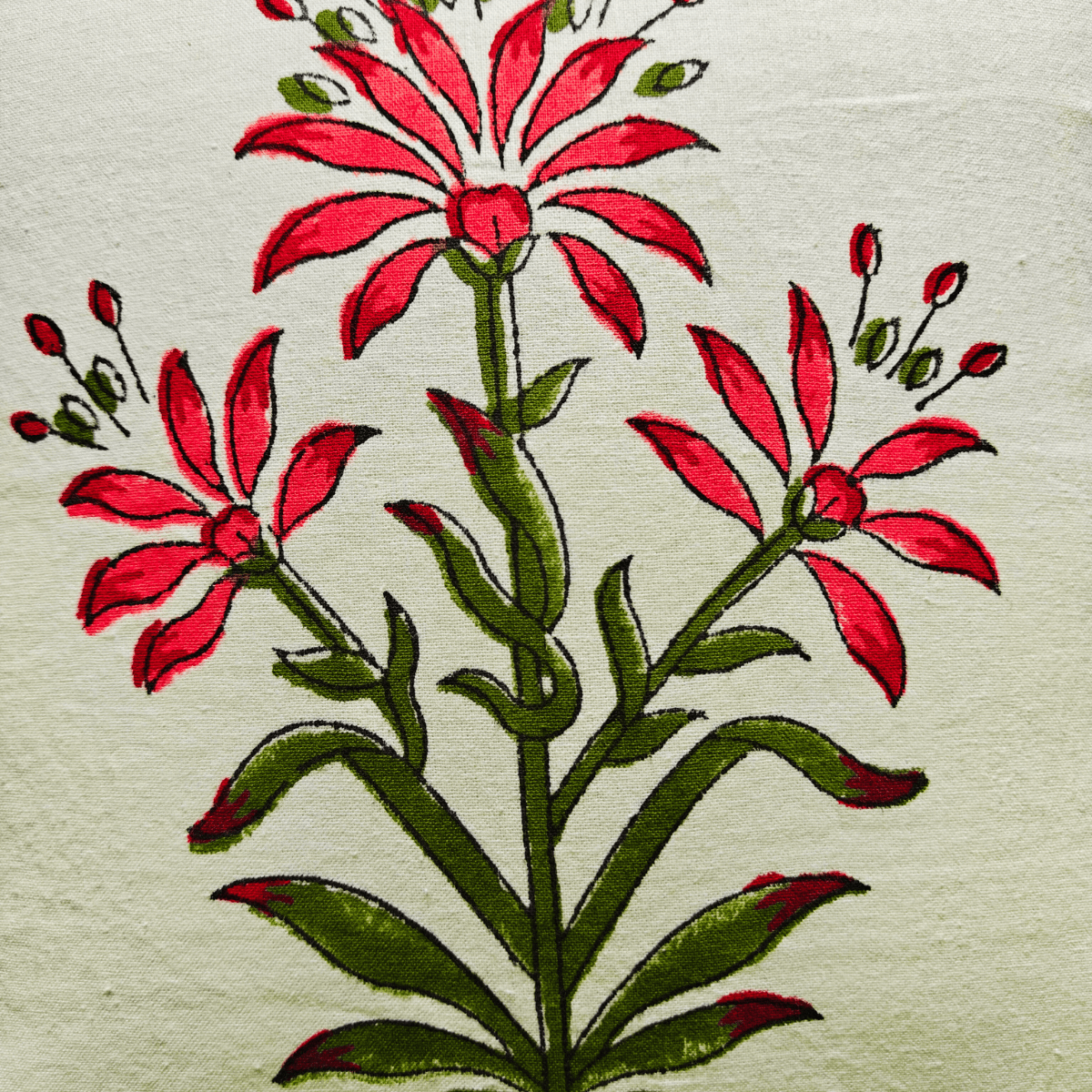 Roohi Hand Block Printed Cushion Covers, 16" x 16", Pack of 5 - Coral Slub - 