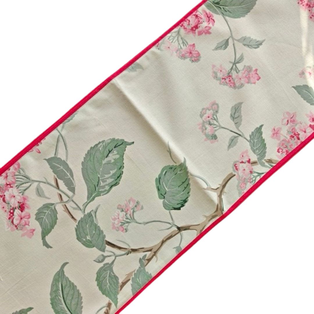Rose Garden Floral Print Table Runner - Coral Slub -