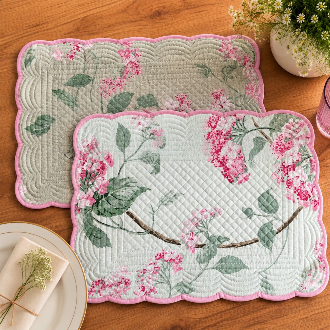 Rose Garden Reversible Placemats - Coral Slub -
