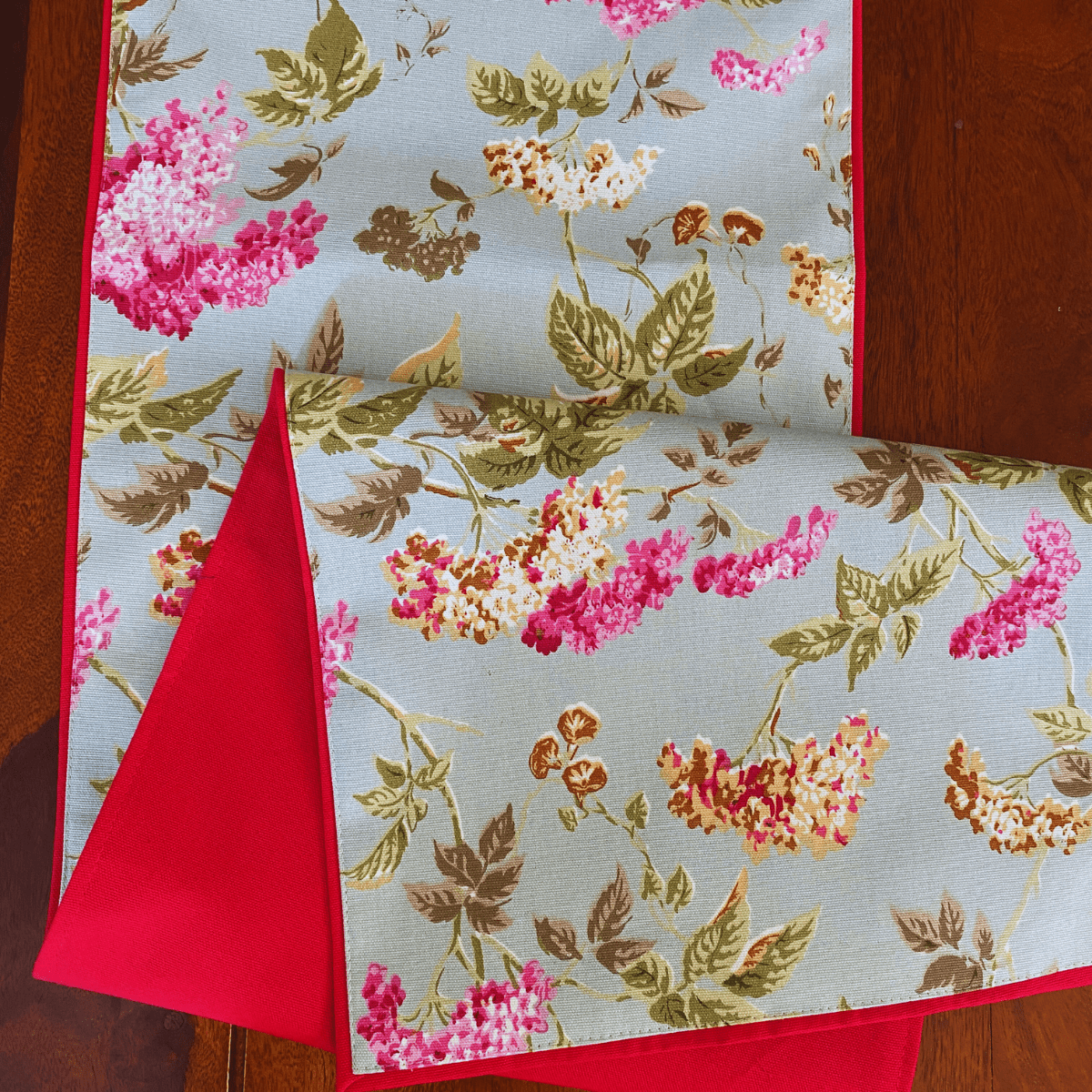 Rose Printed Table Runner, 100% cotton, 13" x 72" - Coral Slub - 