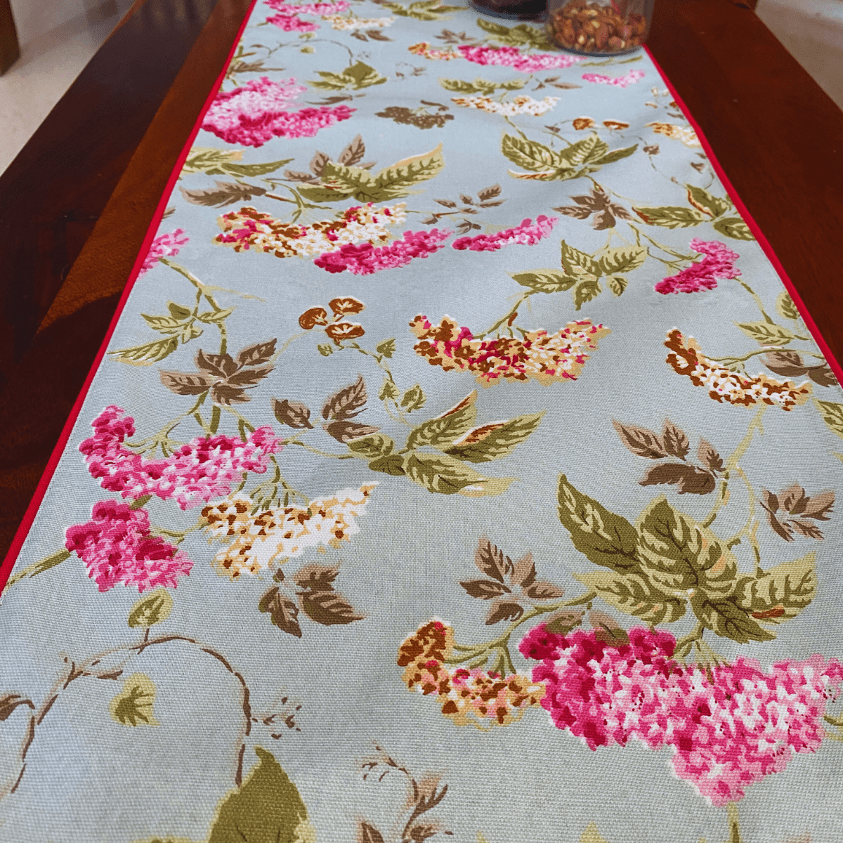 Rose Printed Table Runner, 100% cotton, 13" x 72" - Coral Slub - 