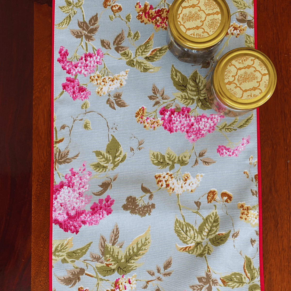 Rose Printed Table Runner, 100% cotton, 13" x 72" - Coral Slub - 
