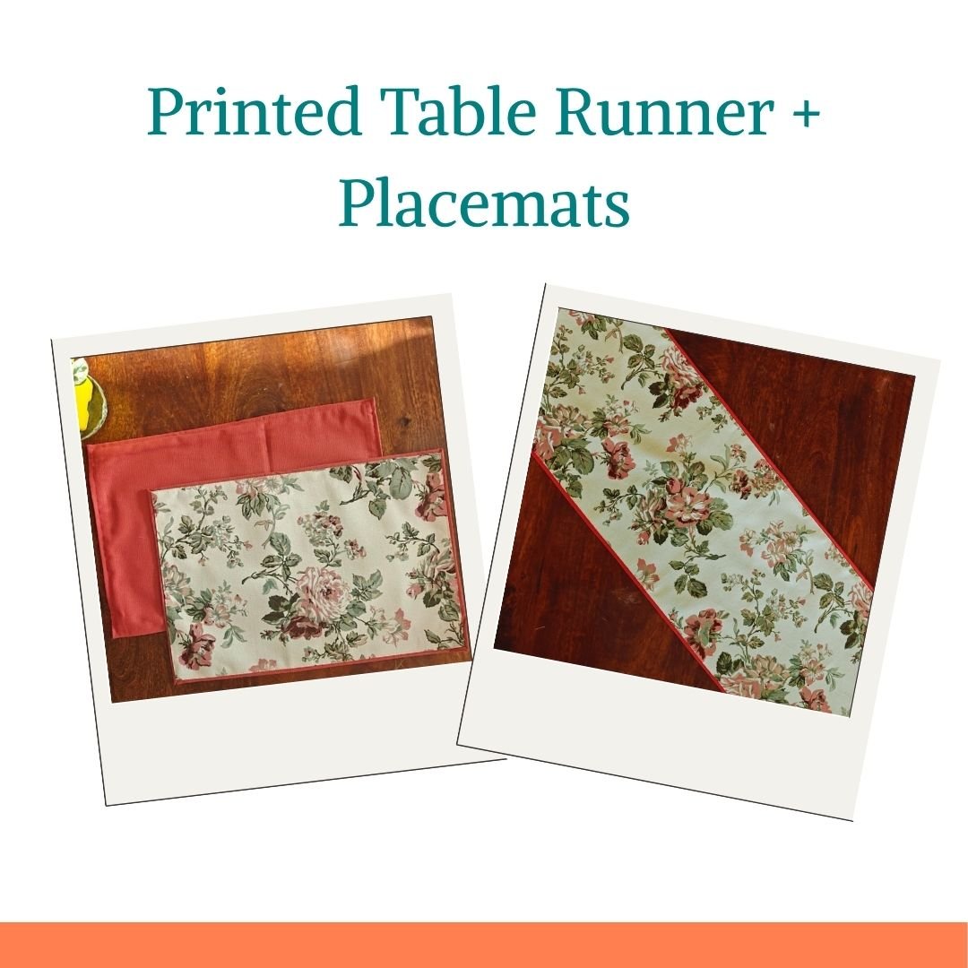 Rosevine Dining Combo – Floral Table Runner & 6 Placemats - Coral Slub -