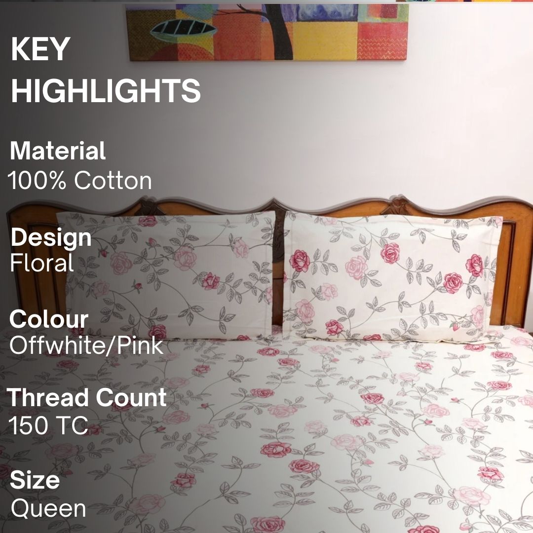 Rosevine Double Bed Sheet Set, 90" x 100" - Coral Slub - 