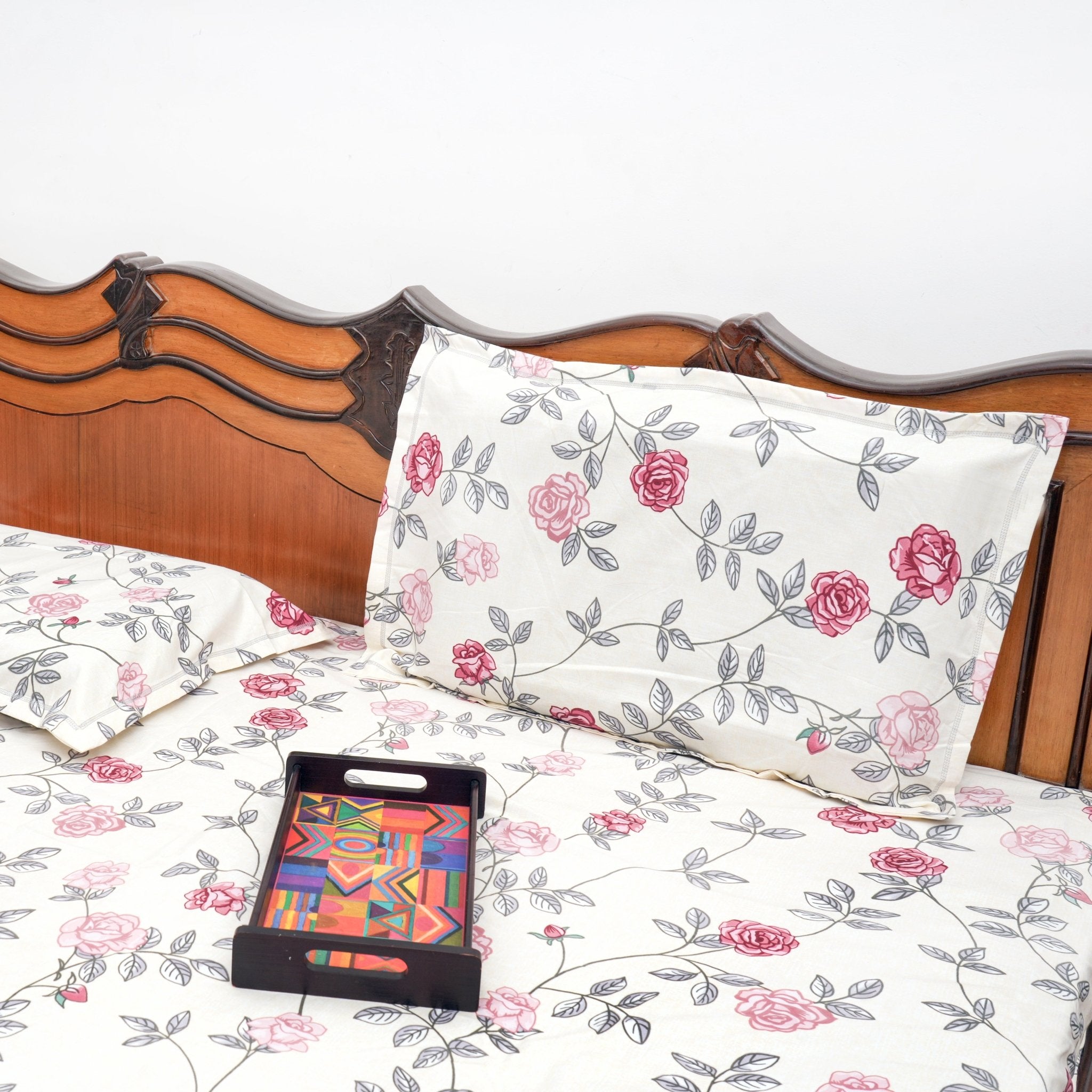 Rosevine Double Bed Sheet Set, 90" x 100" - Coral Slub - 