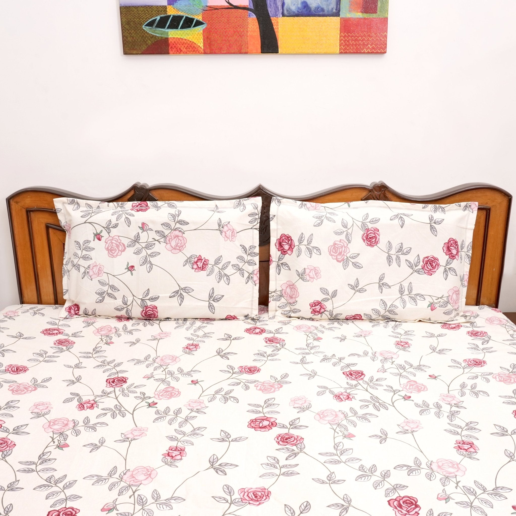 Rosevine Double Bed Sheet Set, 90" x 100" - Coral Slub - 