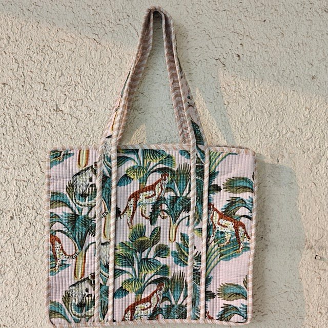 Rouge Botanic Print Tote Bag - Coral Slub - 