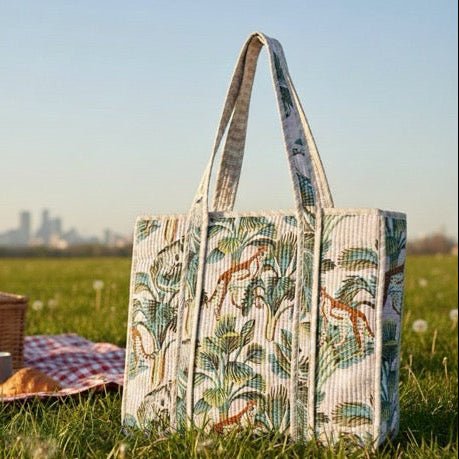 Rouge Botanic Print Tote Bag - Coral Slub - 