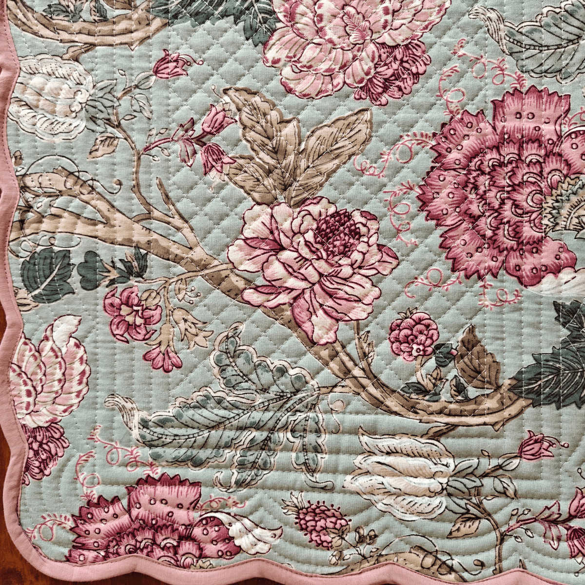 Royal Bloom Quilted Reversible Placemats – 100% Cotton – Set of 6 - Coral Slub - 