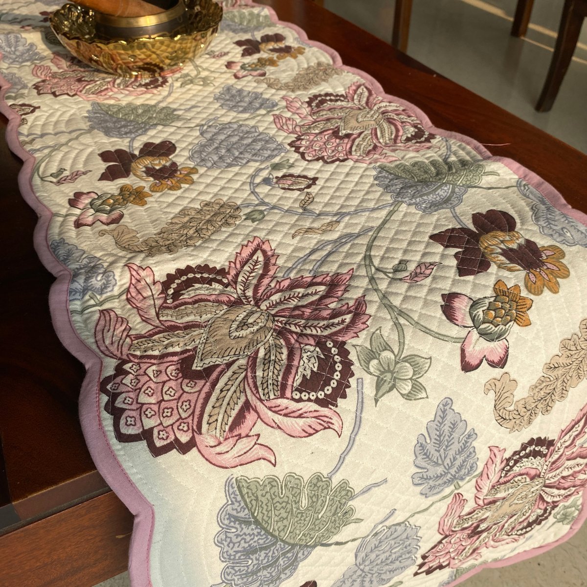 Royal Bloom Reversible Table Runner, 100% cotton, 13" x 72" - Coral Slub - 