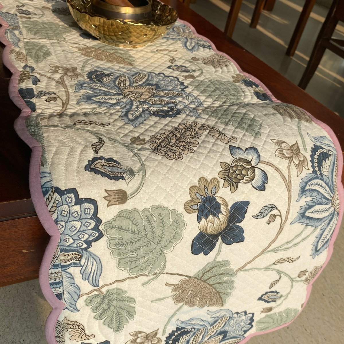 Royal Bloom Reversible Table Runner, 100% cotton, 13" x 72" - Coral Slub - 