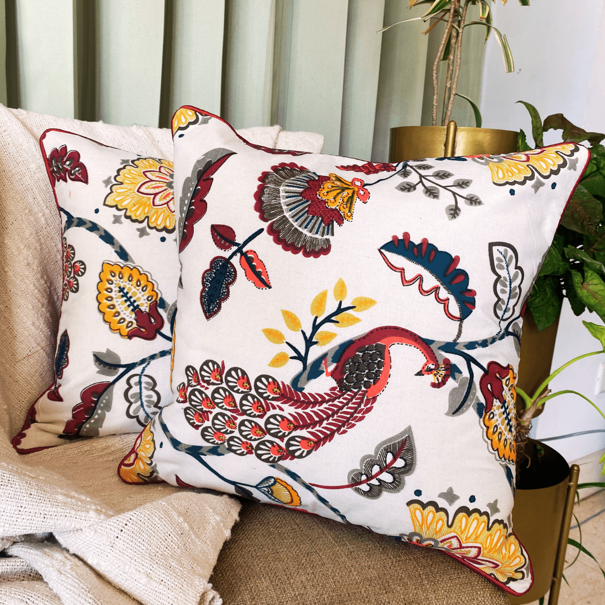 Royal Red Cushion Cover, 16" x 16", Pack of 2 - Coral Slub - 