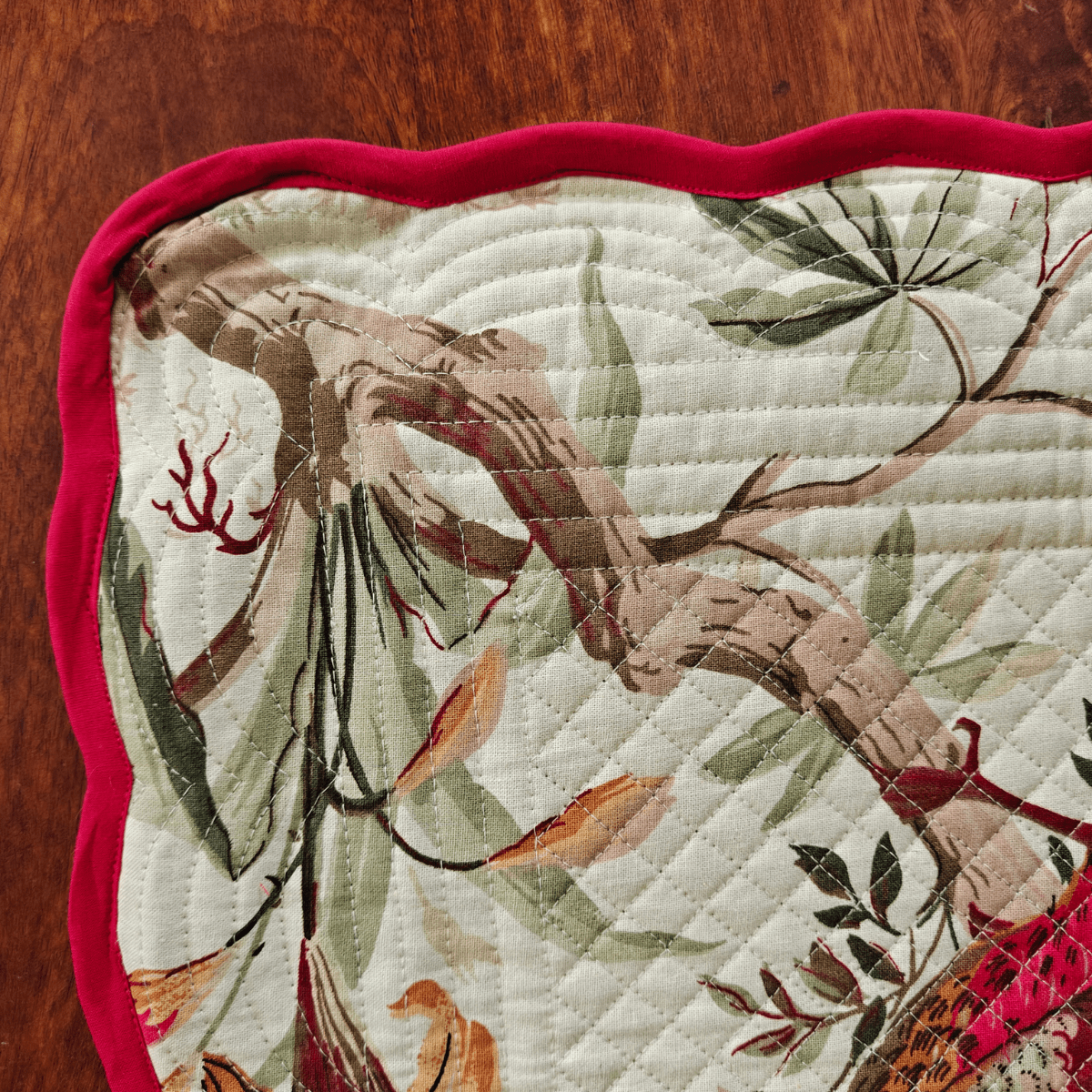 Royal Red Quilted Reversible Placemats – 100% Cotton – Set of 6 - Coral Slub - 