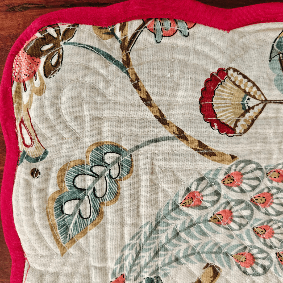 Royal Red Quilted Reversible Placemats – 100% Cotton – Set of 6 - Coral Slub - 