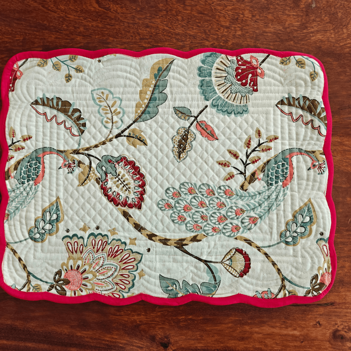 Royal Red Quilted Reversible Placemats – 100% Cotton – Set of 6 - Coral Slub - 