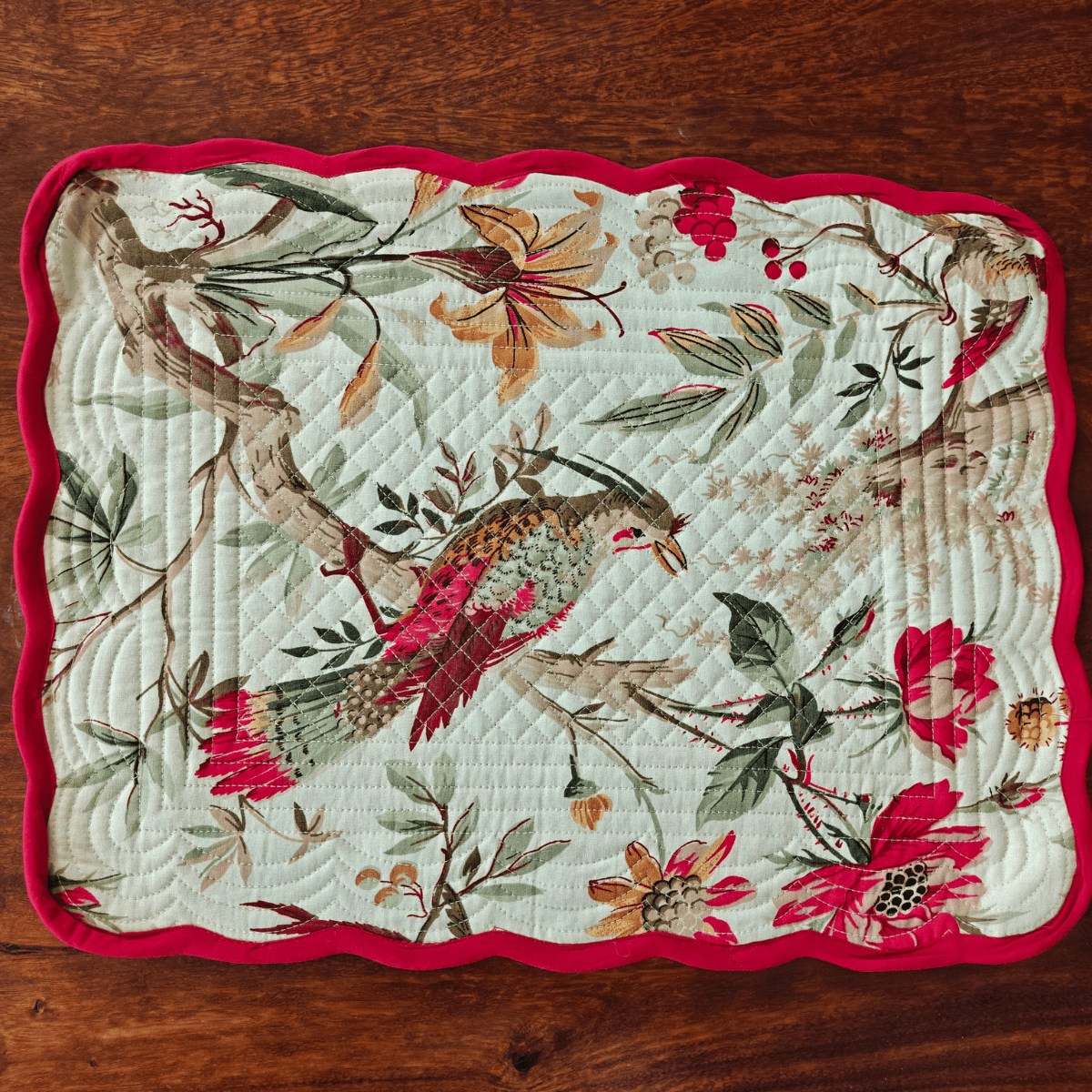 Royal Red Quilted Reversible Placemats – 100% Cotton – Set of 6 - Coral Slub - 