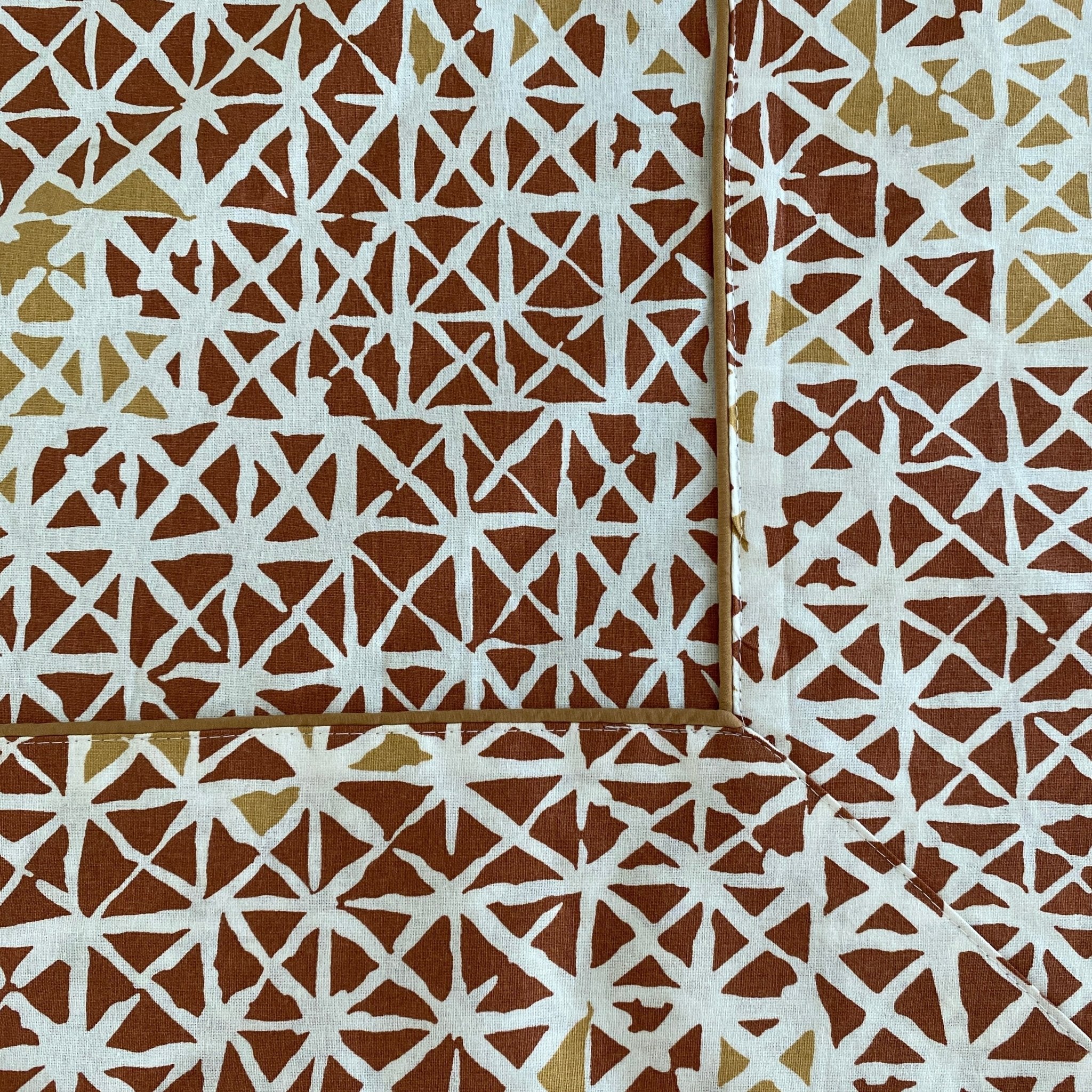 Rust Kaleidoscope 6 Seater Dining Table Cover, 100% Cotton, 60" x 90" - Coral Slub - 