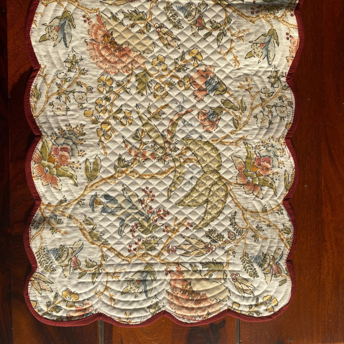 Rustic Petals Reversible Table Runner, 100% cotton, 13" x 72" - Coral Slub - 