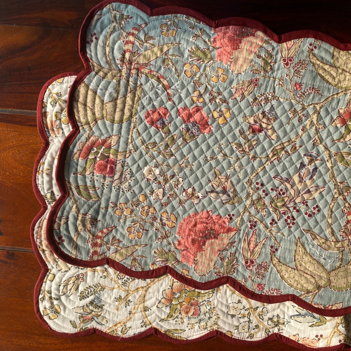 Rustic Petals Reversible Table Runner, 100% cotton, 13" x 72" - Coral Slub - 