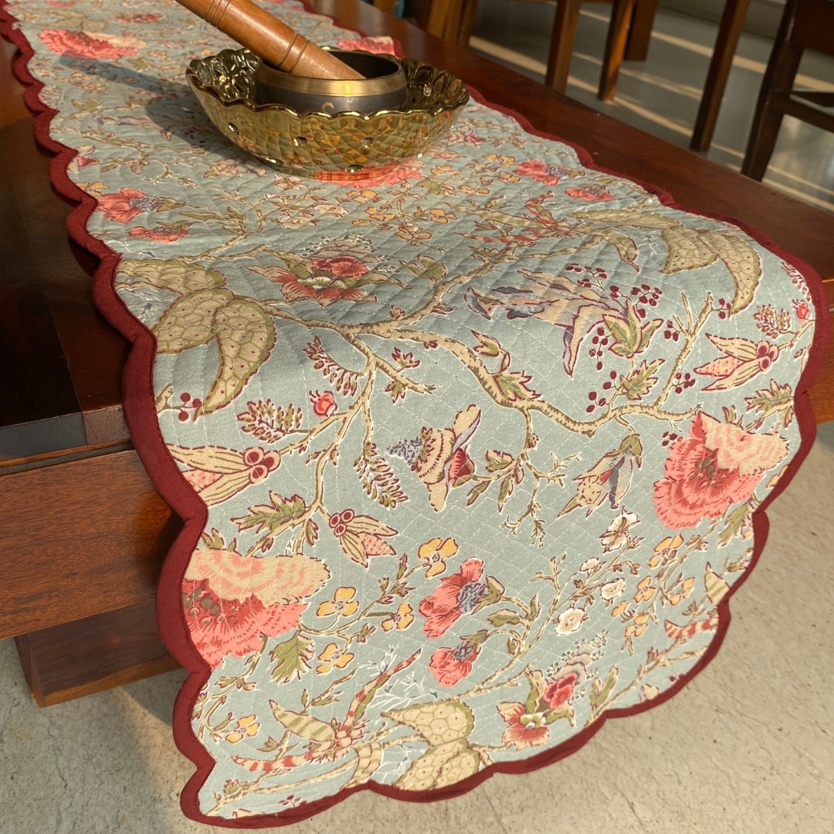 Rustic Petals Reversible Table Runner, 100% cotton, 13" x 72" - Coral Slub - 