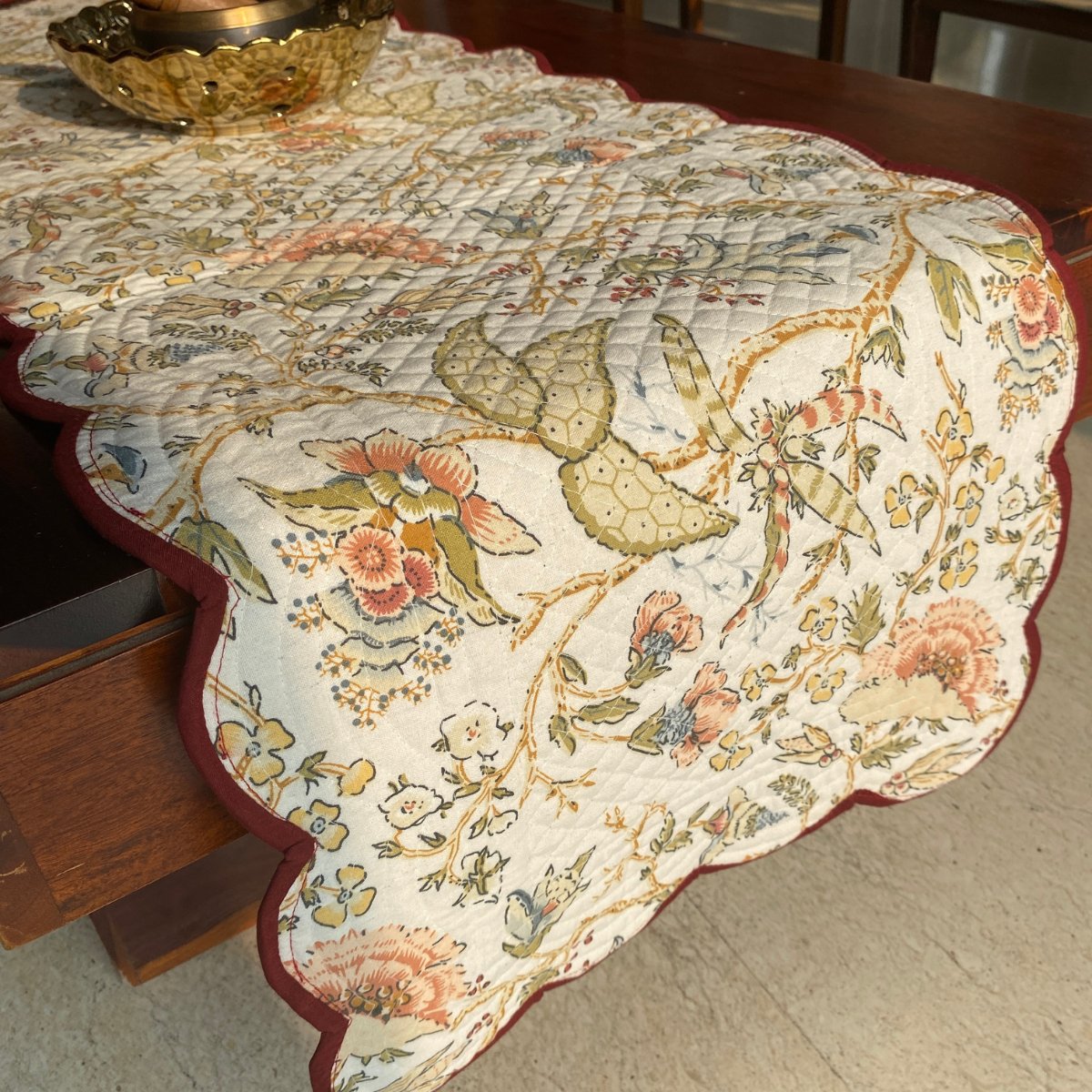 Rustic Petals Reversible Table Runner, 100% cotton, 13" x 72" - Coral Slub - 