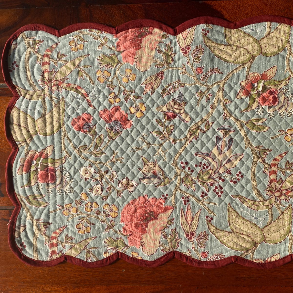 Rustic Petals Reversible Table Runner, 100% cotton, 13" x 72" - Coral Slub - 