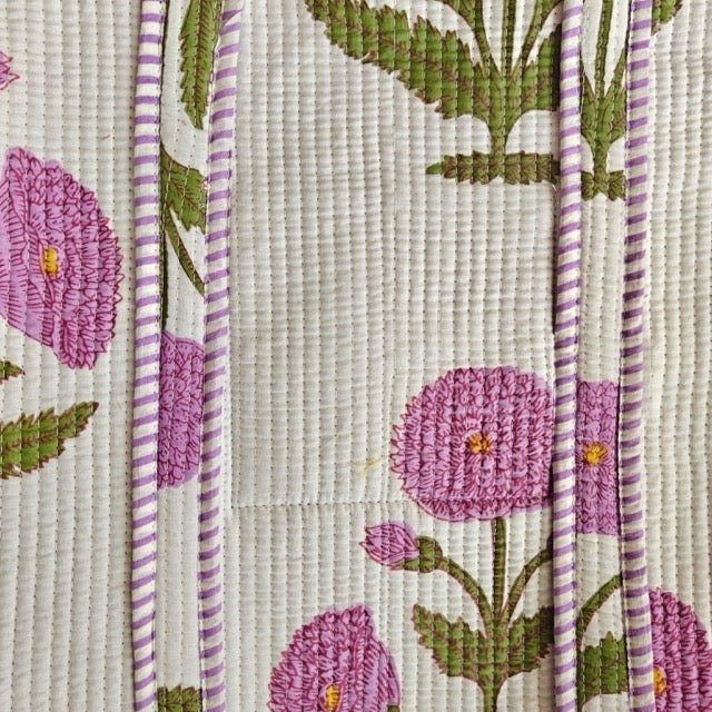 Saanjh Block Print Tote Bag - Coral Slub - 