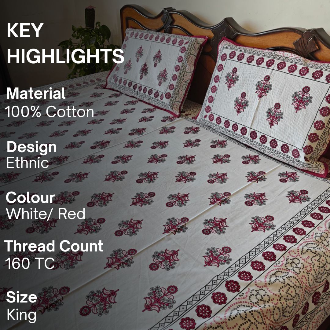 Saaz Bedsheet Set, King Size - Coral Slub - 