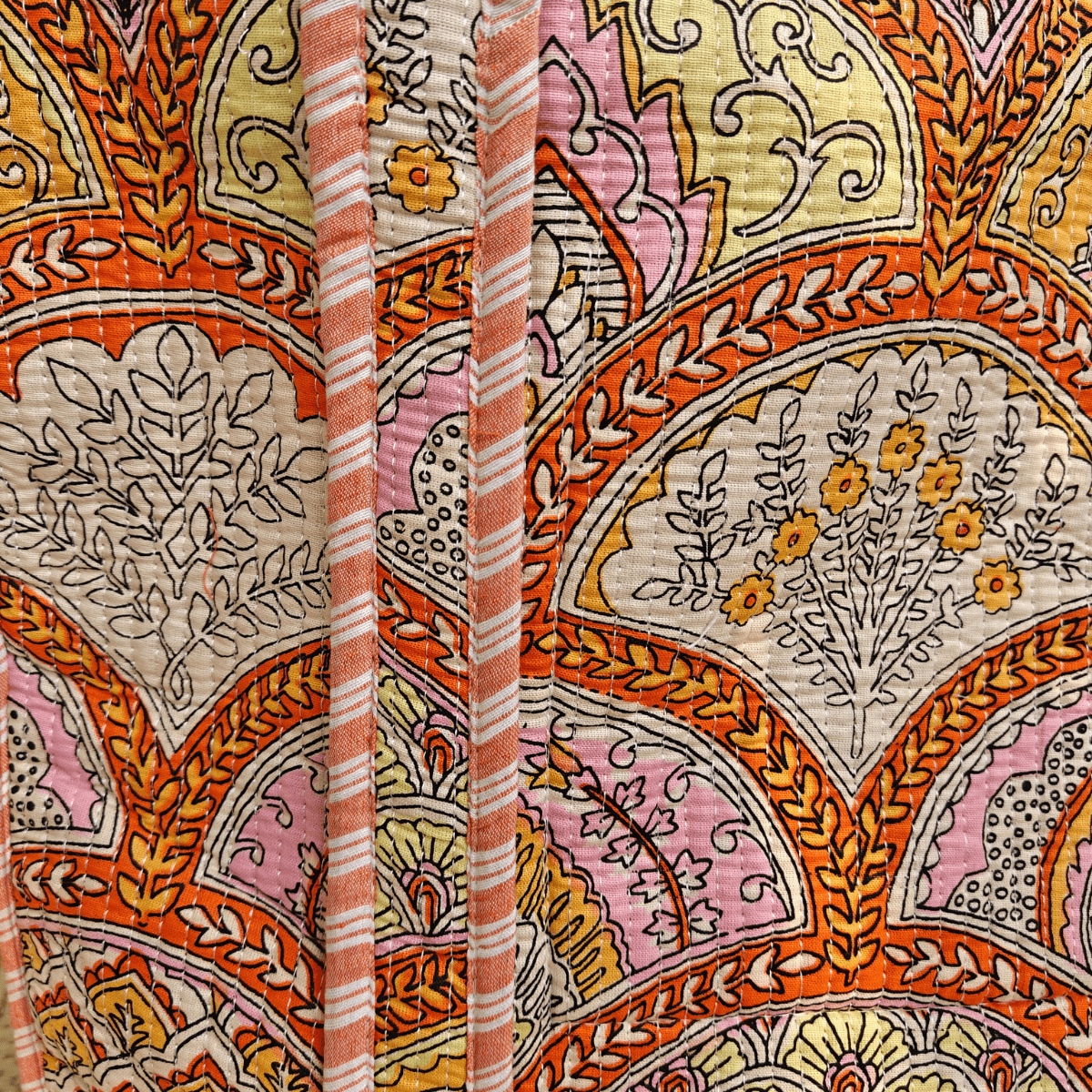 Saaz Block Print Tote Bag - Coral Slub - 