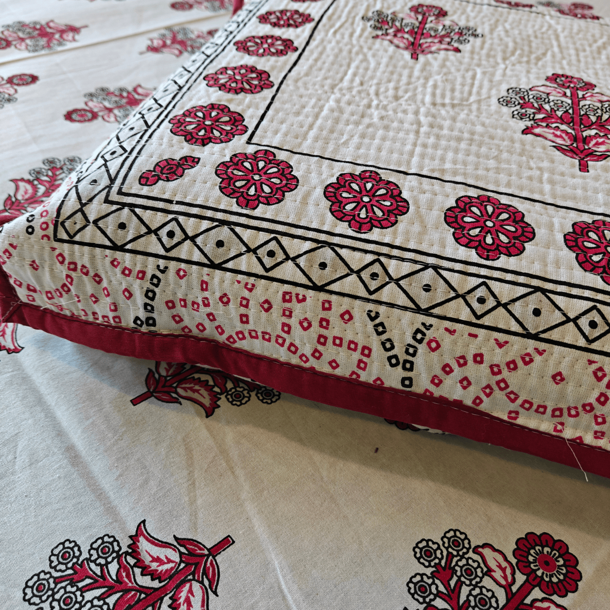 Saaz Cotton Bedsheet with Quilted Pillow Covers – 100" x 108" - Coral Slub - 