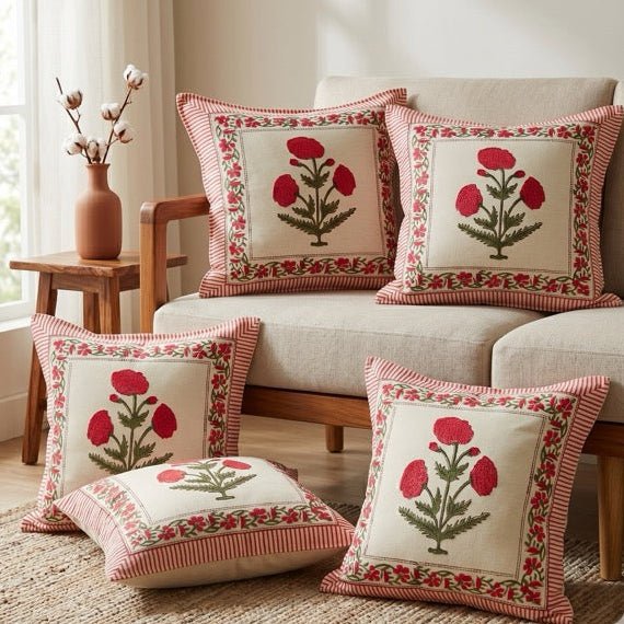 Saira Cushion Covers, Pack of 5 - Coral Slub - 