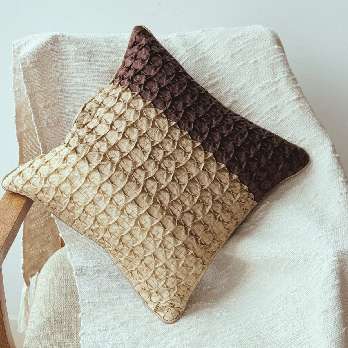 Satin Waffle Cushion Cover Cinnamon, Pack of 2, 16" x 16" - Coral Slub - 