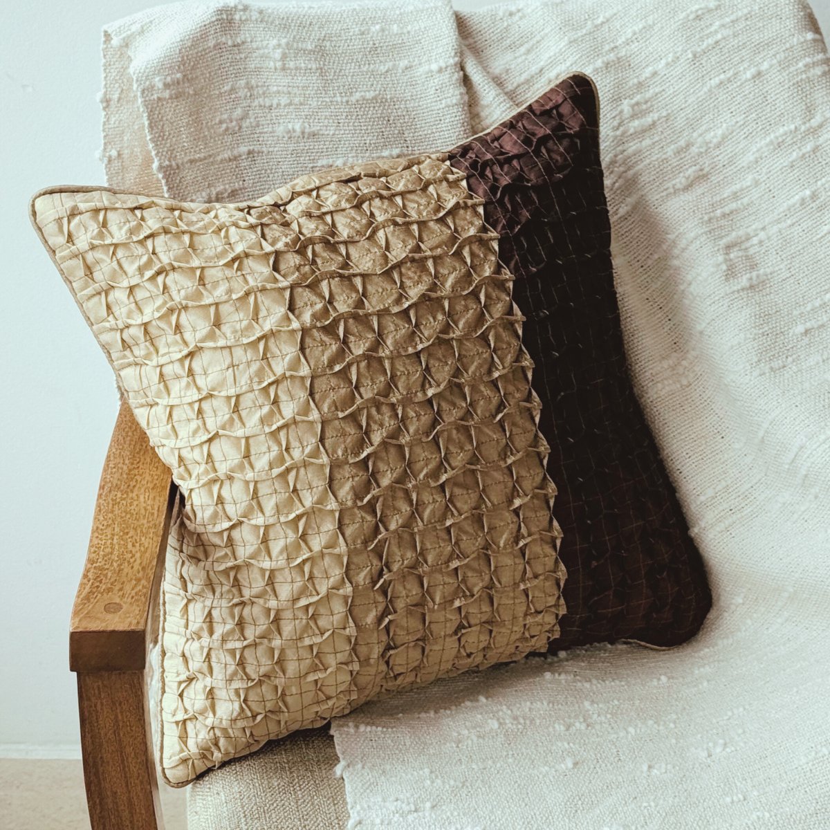 Satin Waffle Cushion Cover Cinnamon, Pack of 2, 16" x 16" - Coral Slub - 