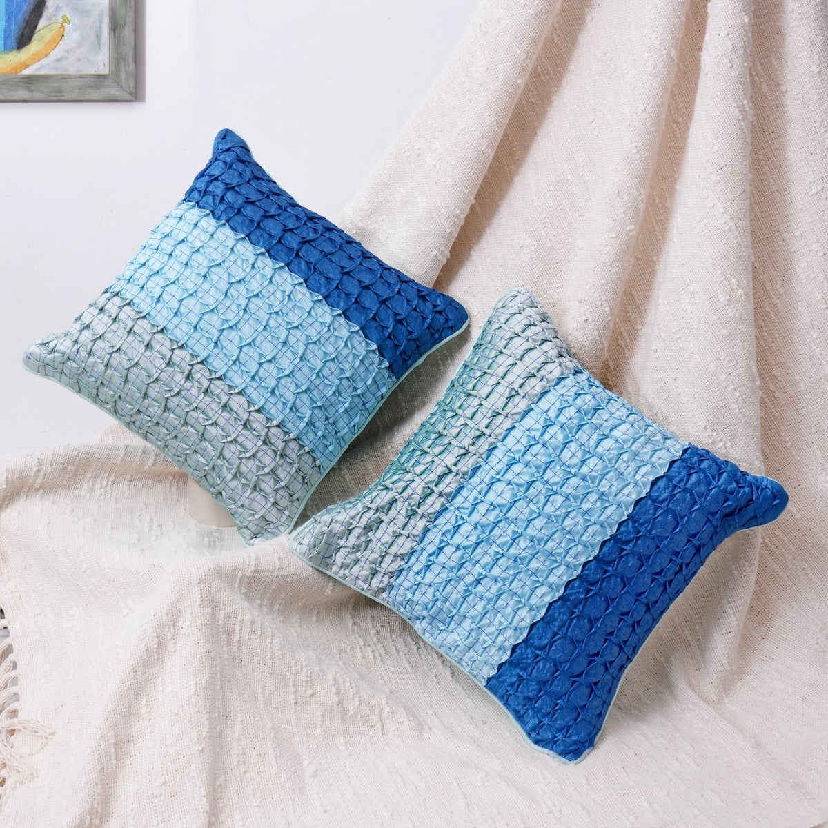 Satin Waffle Cushion Cover Coral Blue, Pack of 2, 16" x 16" - Coral Slub -