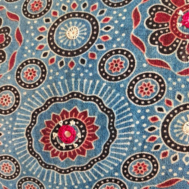 Shaam Ajrak Print Cushion Cover, 16" x 16", Pack of 1 - Coral Slub -