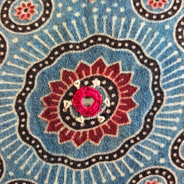 Shaam Ajrak Print Cushion Cover, 16" x 16", Pack of 1 - Coral Slub -