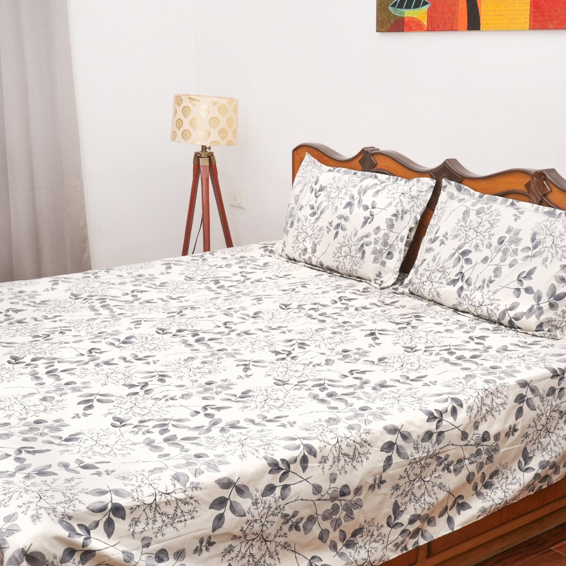 Shadow Flora Double Bed Sheet Set, 90" x 100" - Coral Slub - 