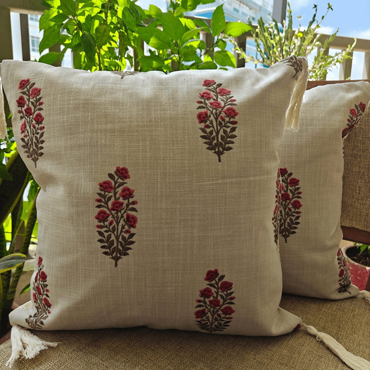 Shahi Cushion Cover Set – Linen Look – 16" x 16" (Pack of 2) - Coral Slub - 