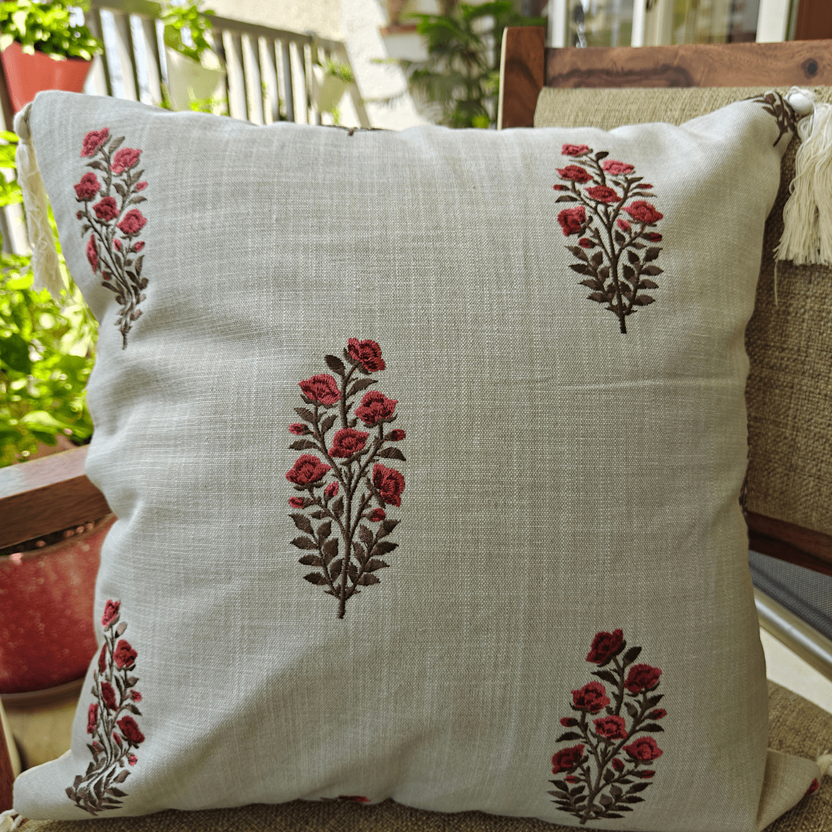 Shahi Cushion Cover Set – Linen Look – 16" x 16" (Pack of 2) - Coral Slub - 