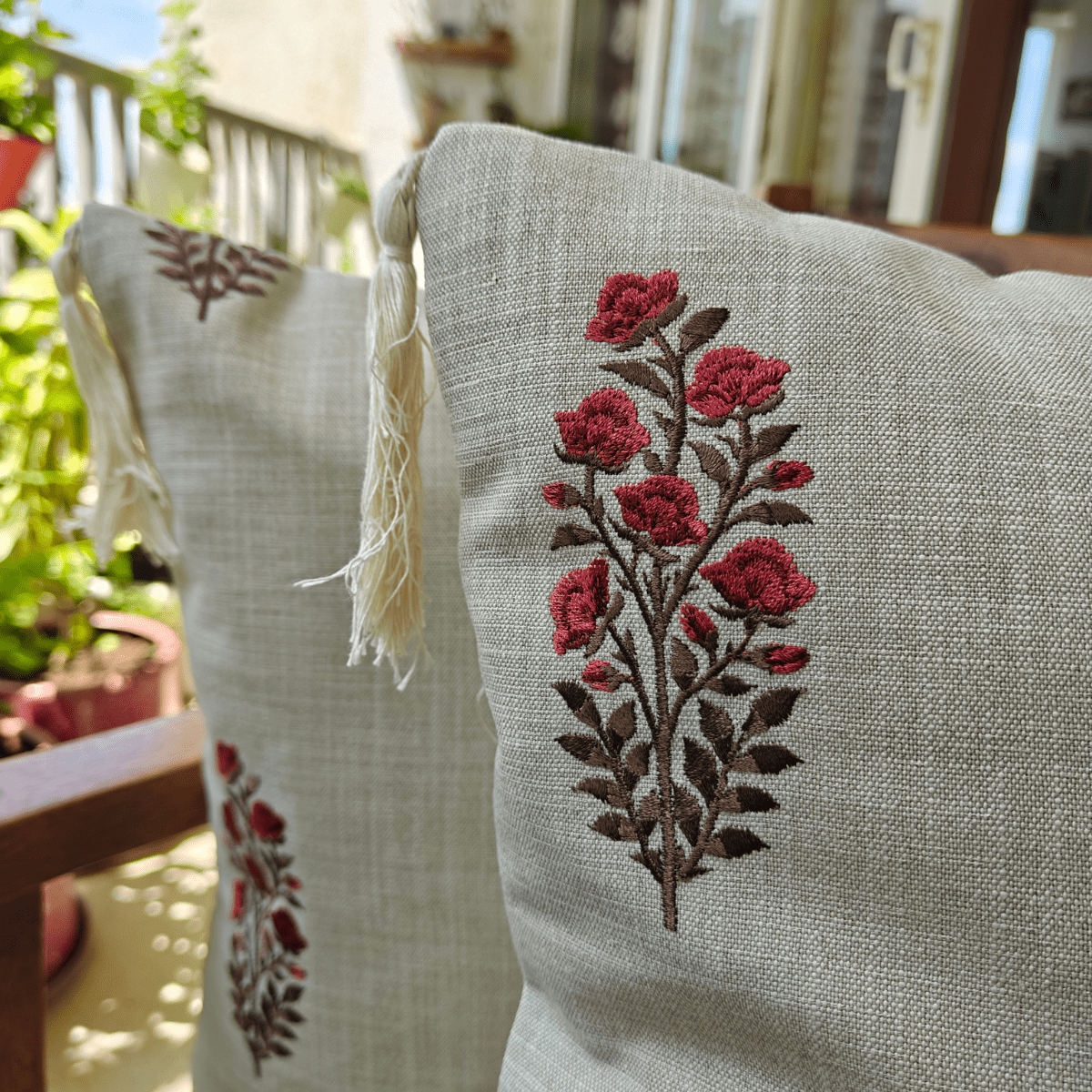 Shahi Cushion Cover Set – Linen Look – 16" x 16" (Pack of 2) - Coral Slub - 