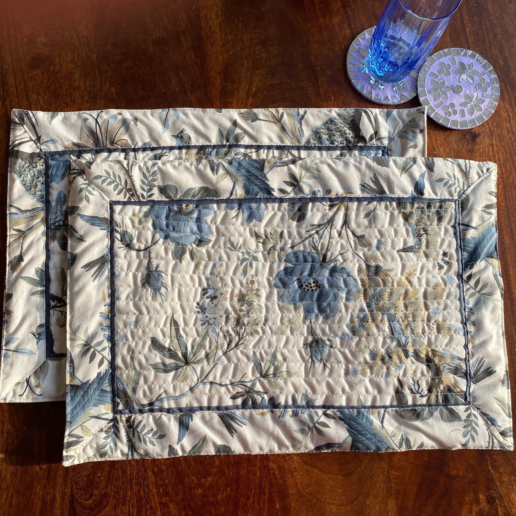 Smoky Iris Cotton Placemats, 13" x 19", Set of 2 - Coral Slub - 