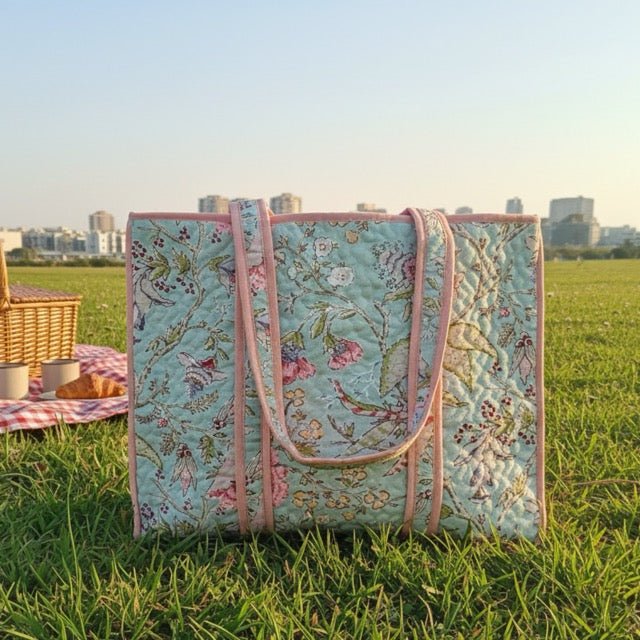 Sonata Botanic Print Tote Bag - Coral Slub - 