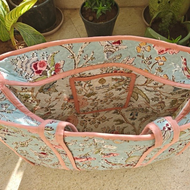 Sonata Botanic Print Tote Bag - Coral Slub - 